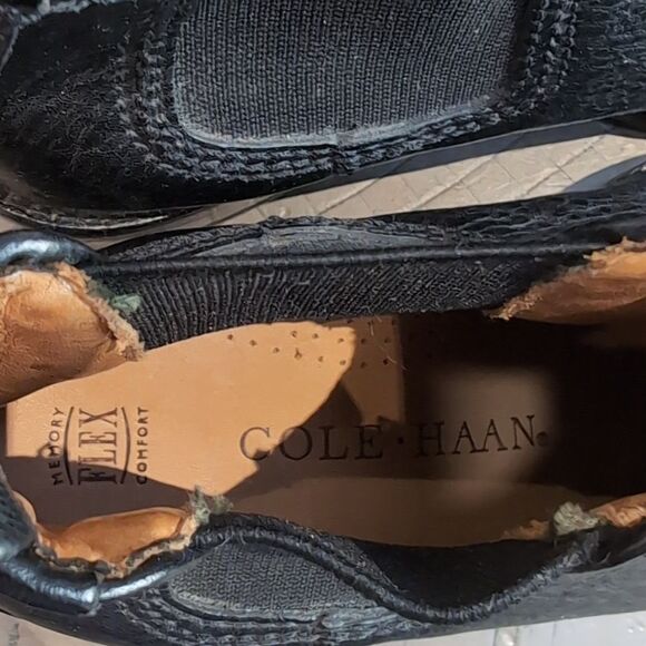 Y2k Cole Haan Black Leather Chunky Wooden Stacked Lug Sole Chelsea Boot 5.5 - Picture 9 of 14